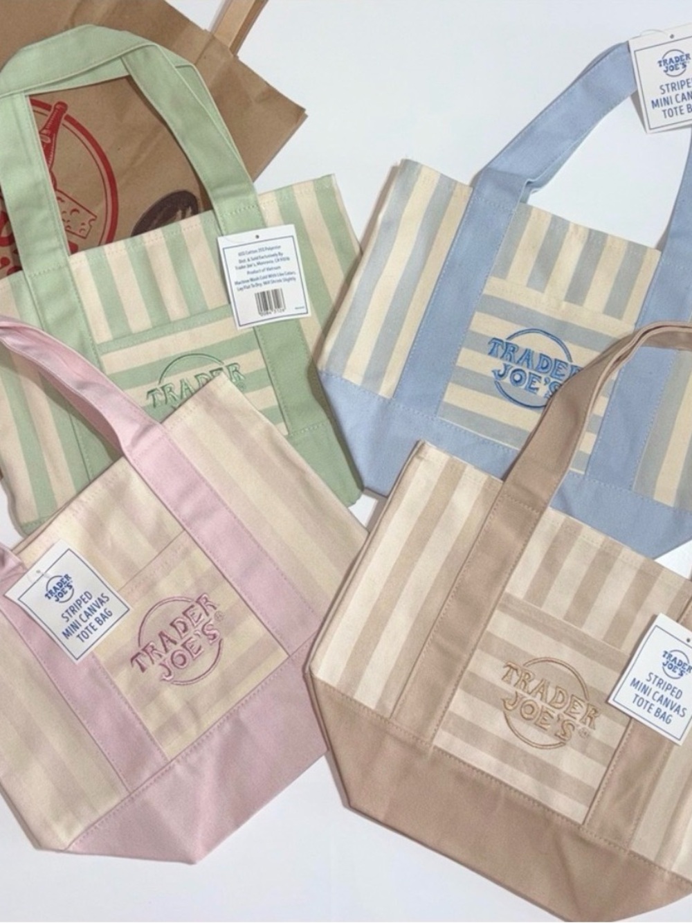 Trader Joe's Mini Canvas Tote Bags Set of 4 Pastel Stripes 2026